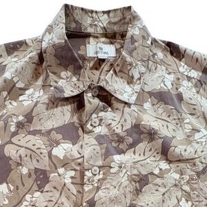 Solitude Hawaiian Shirt Mens Large Brown Tropical Floral Cotton Short Sleeve